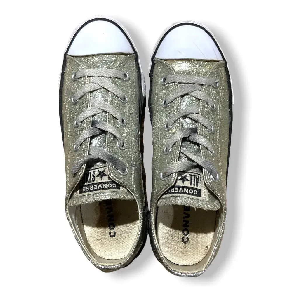 Converse Girls Sneakers 3 All Star Chuck Taylor Silver Gold Glitter Low‎ 641727C